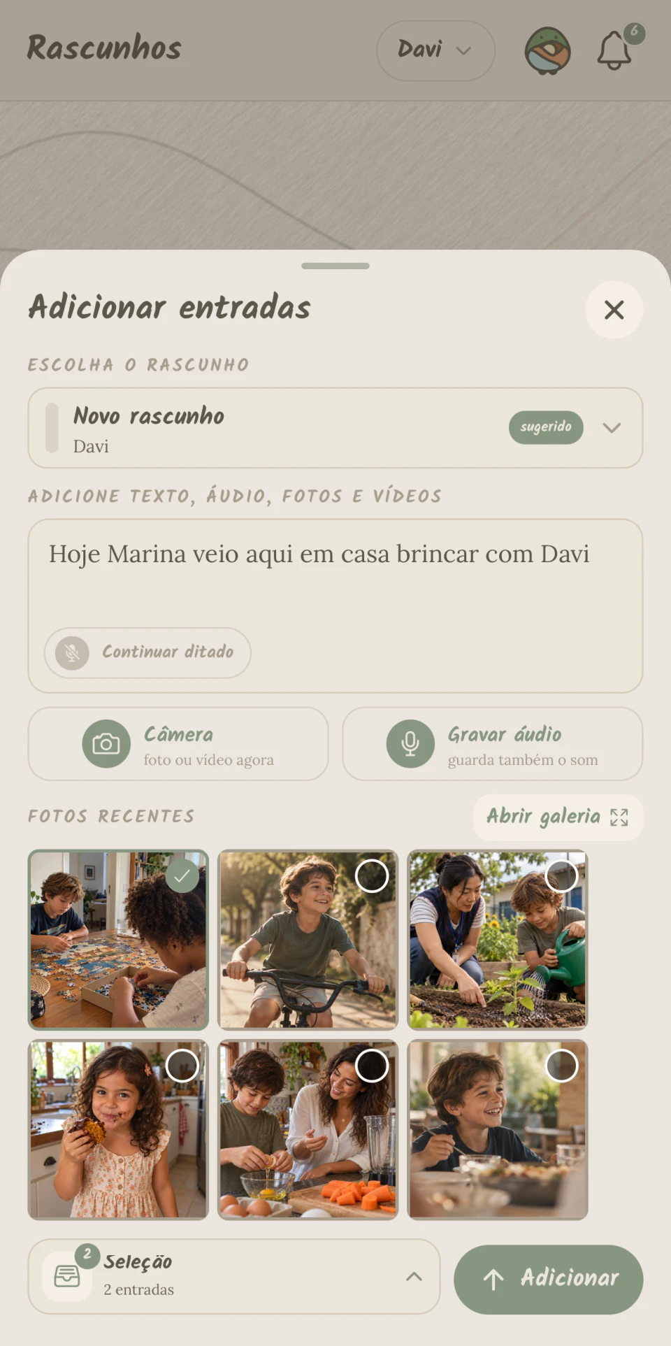 Tela real para adicionar registros à Memmor