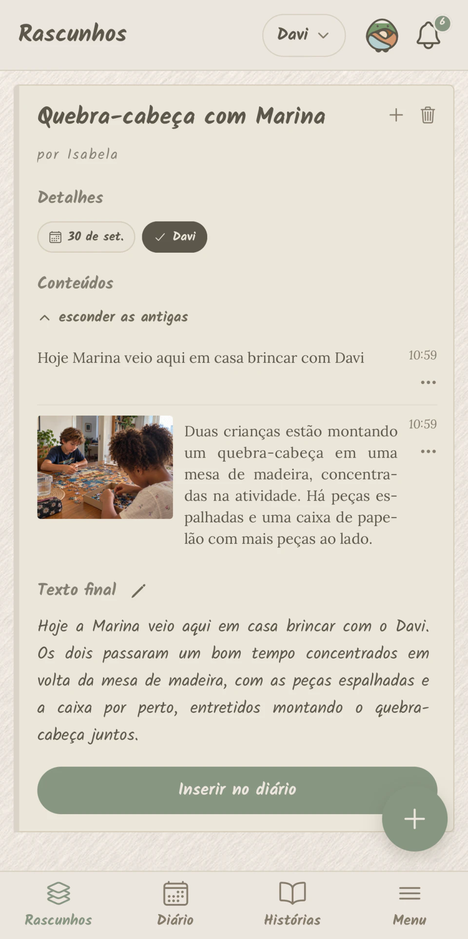 Tela real de rascunhos organizados na Memmor